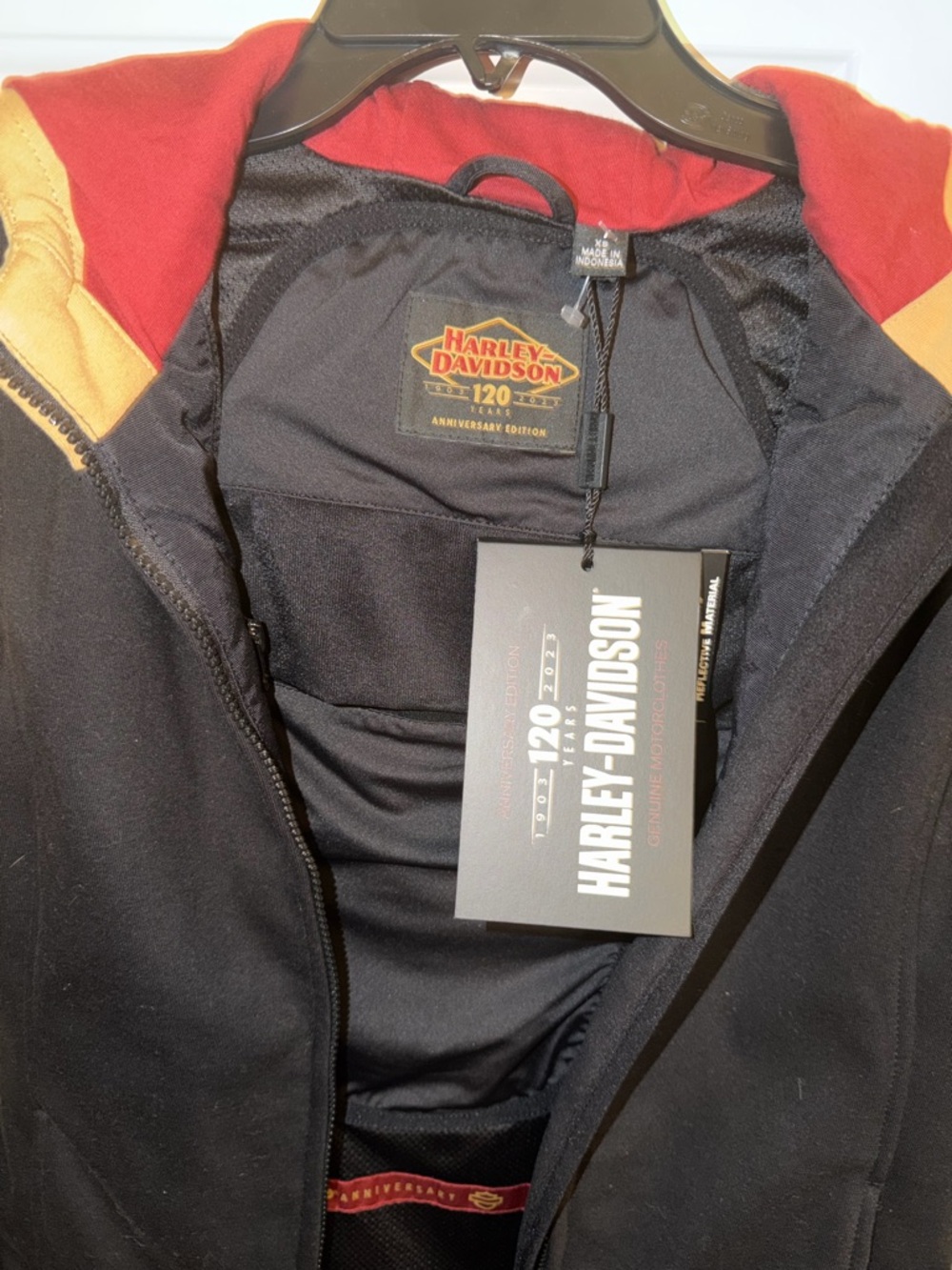 Harley-Davidson Women’s Two-Tone Hooded Jacket Black Beige Tan with Red Lining - Picture 8 of 13